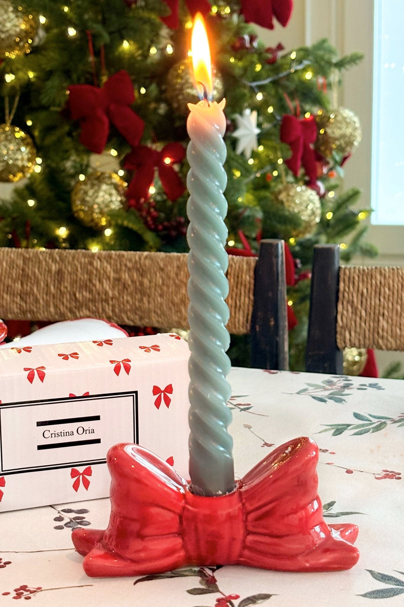 Portavelas Con Diseño De Lazo Rojo