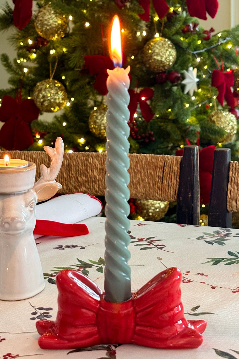 Portavelas Con Diseño De Lazo Rojo