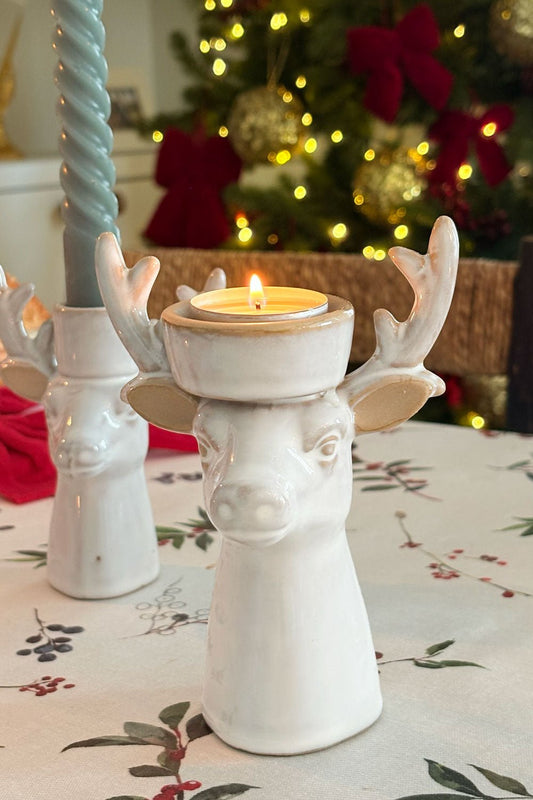 Portavelas De Porcelana Con Diseño De Ciervo Grande Cristina Oria 