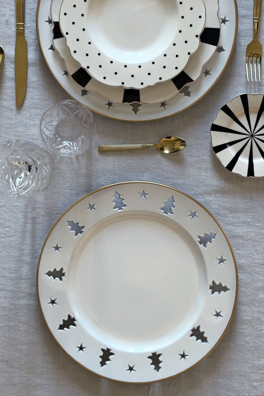 Bajoplato Blanco Con Borde Dorado Y Árboles Cristina Oria 