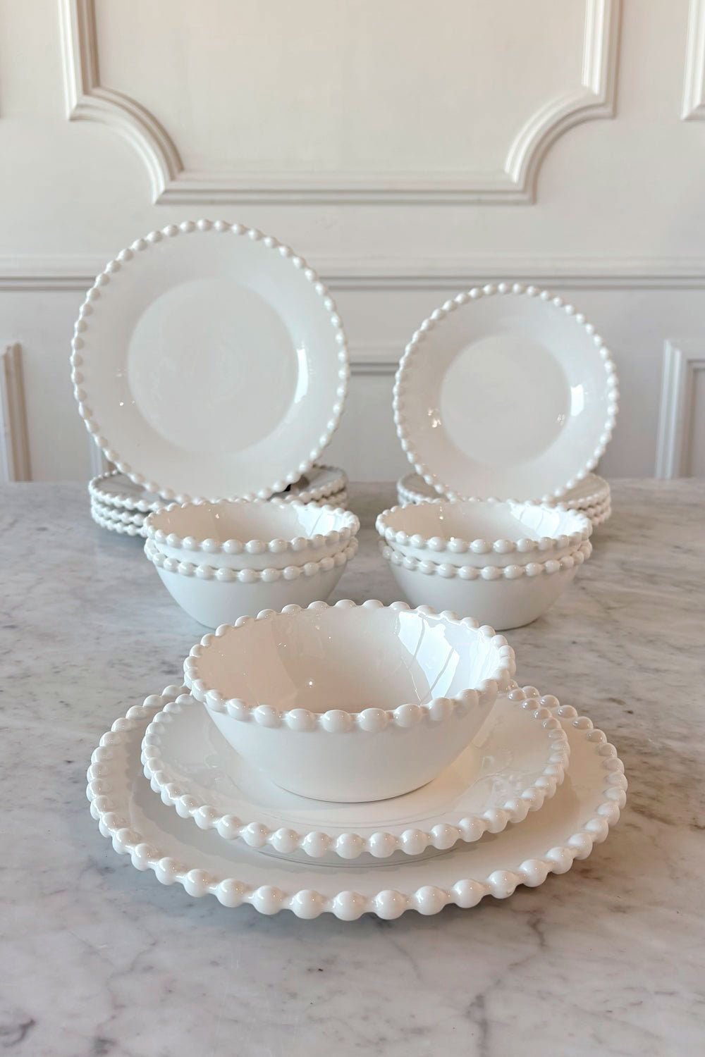 Vajilla Porcelana Blanca Diseño Bolitas 4 Personas