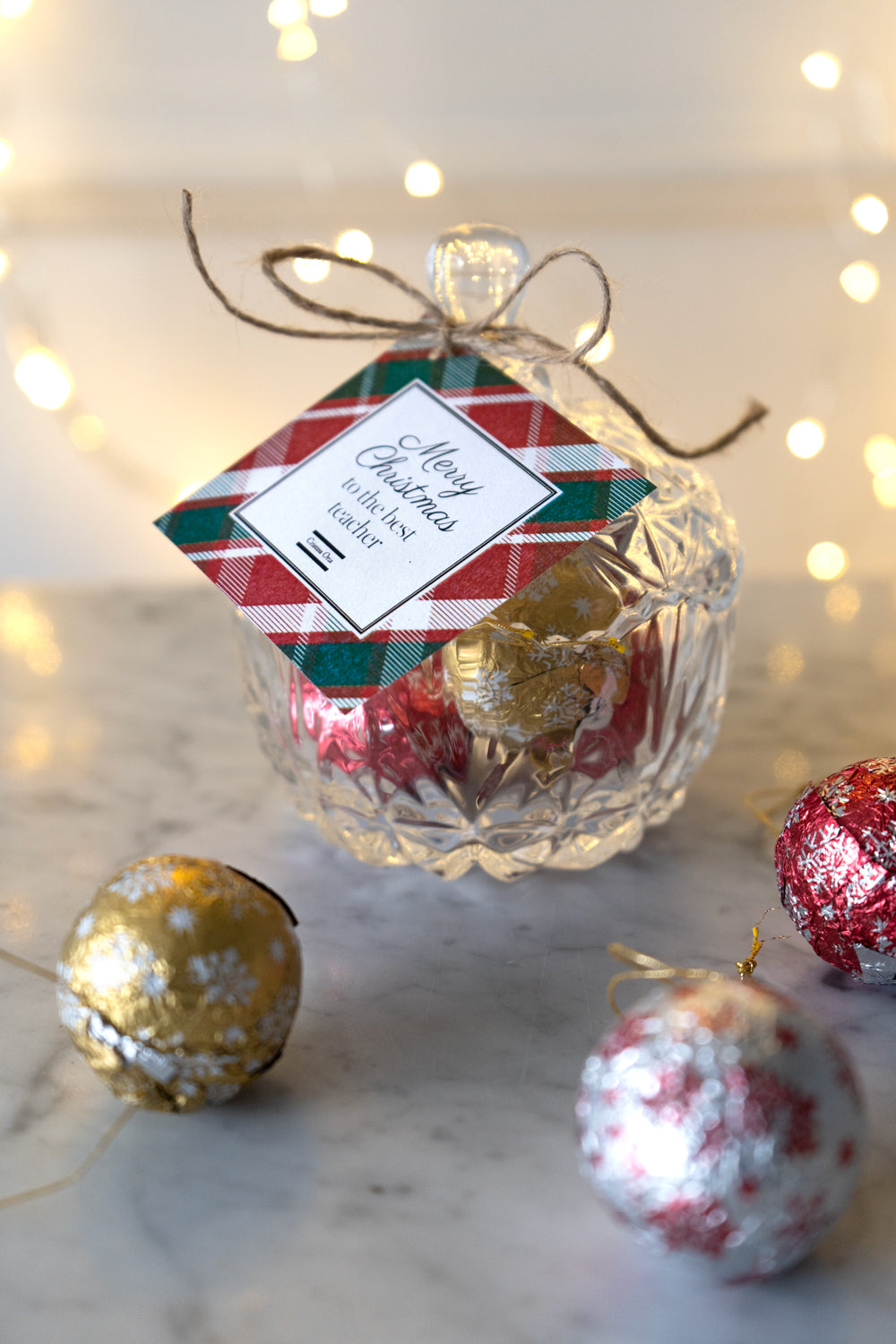 Detalle Bombonera De Cristal Con Bolsa De Chocolate Especial Navidad Profesores Cristina Oria