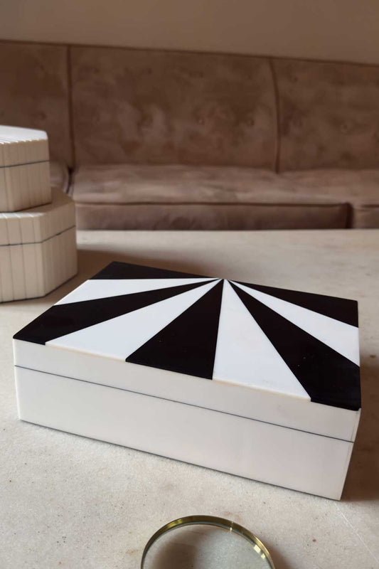 Caja Decorativa De Resina Con Diseño De Rayos Blancos Y Negros