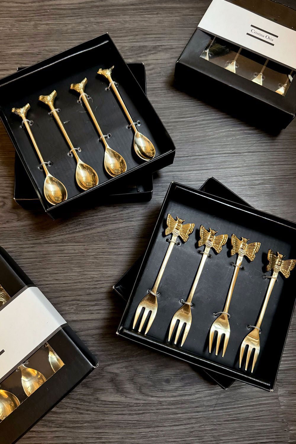 Set di 4 forchette in bronzo con design a farfalla