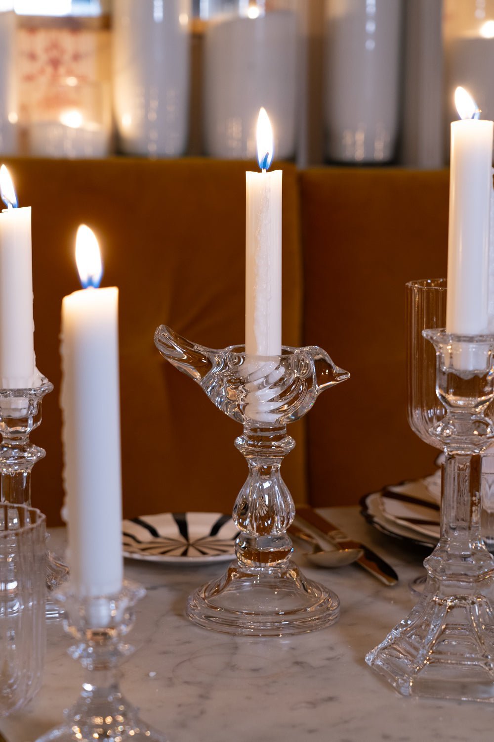 Set De 2 Candelabros De Cristal Diseño Pájaro & Velas LED