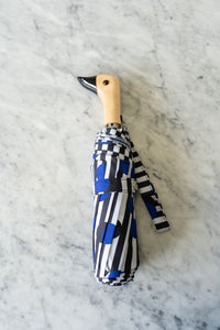 Paraguas Con Diseño De Rayas Negras & Puntos Azules Y Mango Con Cabeza De Pato