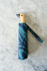 Paraguas Con Diseño Abstracto Azul & Verde Y Mango Con Cabeza De Pato