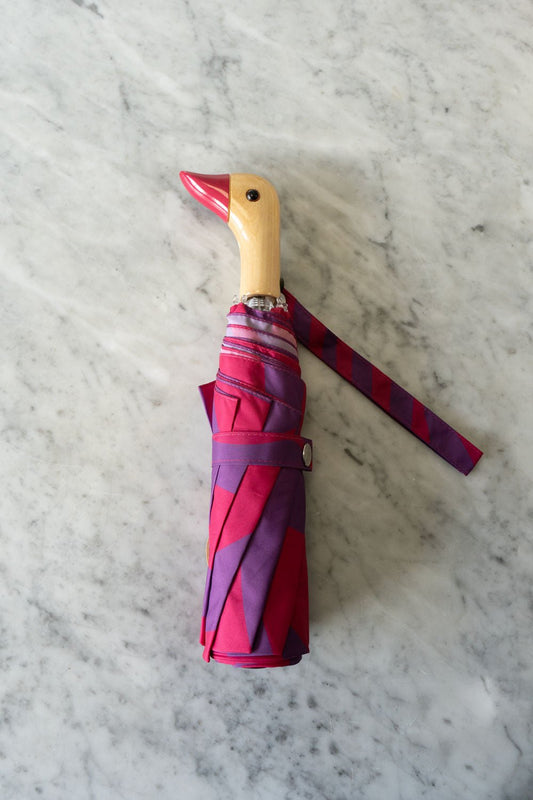 Parapluie motif abstrait rose et violet avec tête de canard