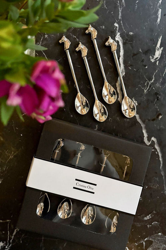 Set de 4 petites cuillères avec motif de chevaux