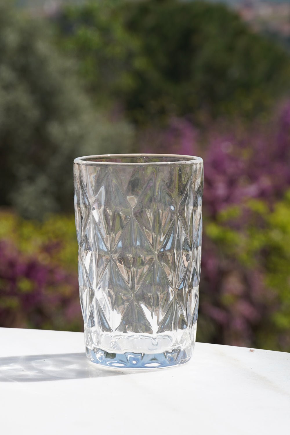 Detalle Set 6 Vasos Altos Cristal Transparente Rombos Cristina Oria 