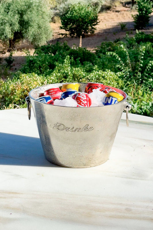 Champanera Plateada Con Arandelas Y Diseño "Drinks"