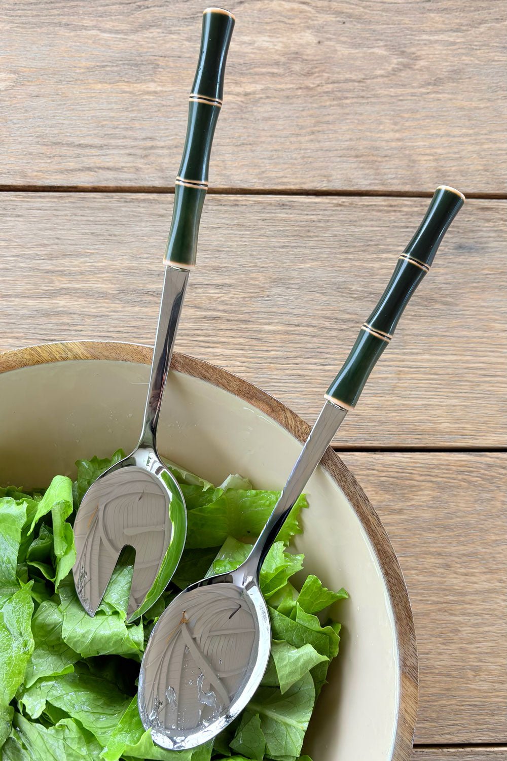 Couverts de service design bambou vert