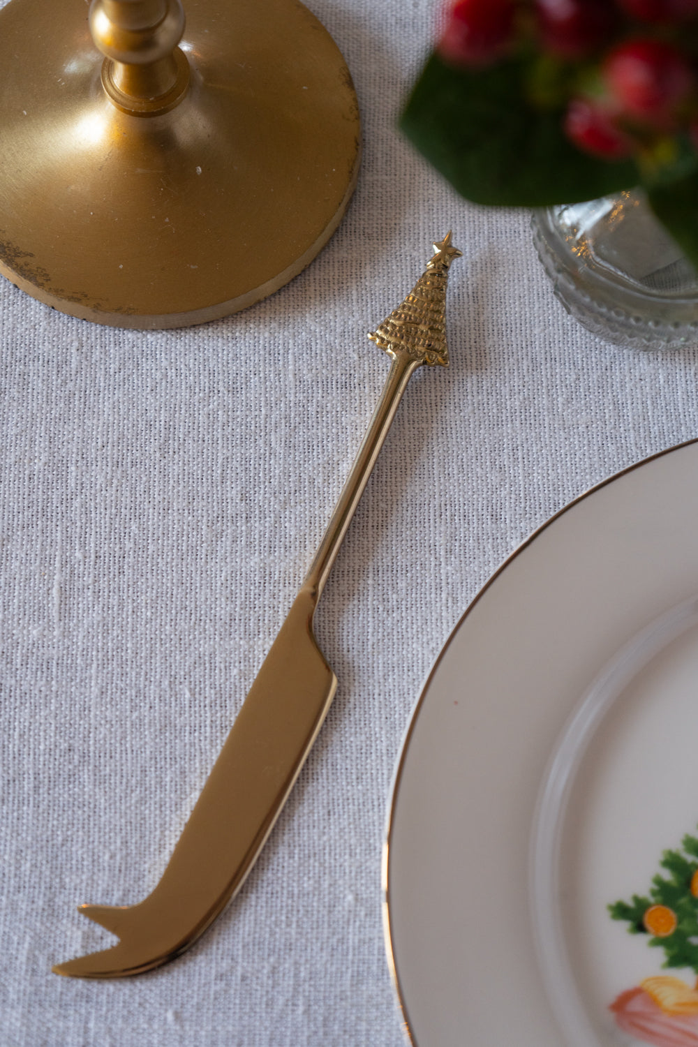 Cuchillo Quesos De Bronce Con Diseño De Árbol De Navidad Cristina Oria