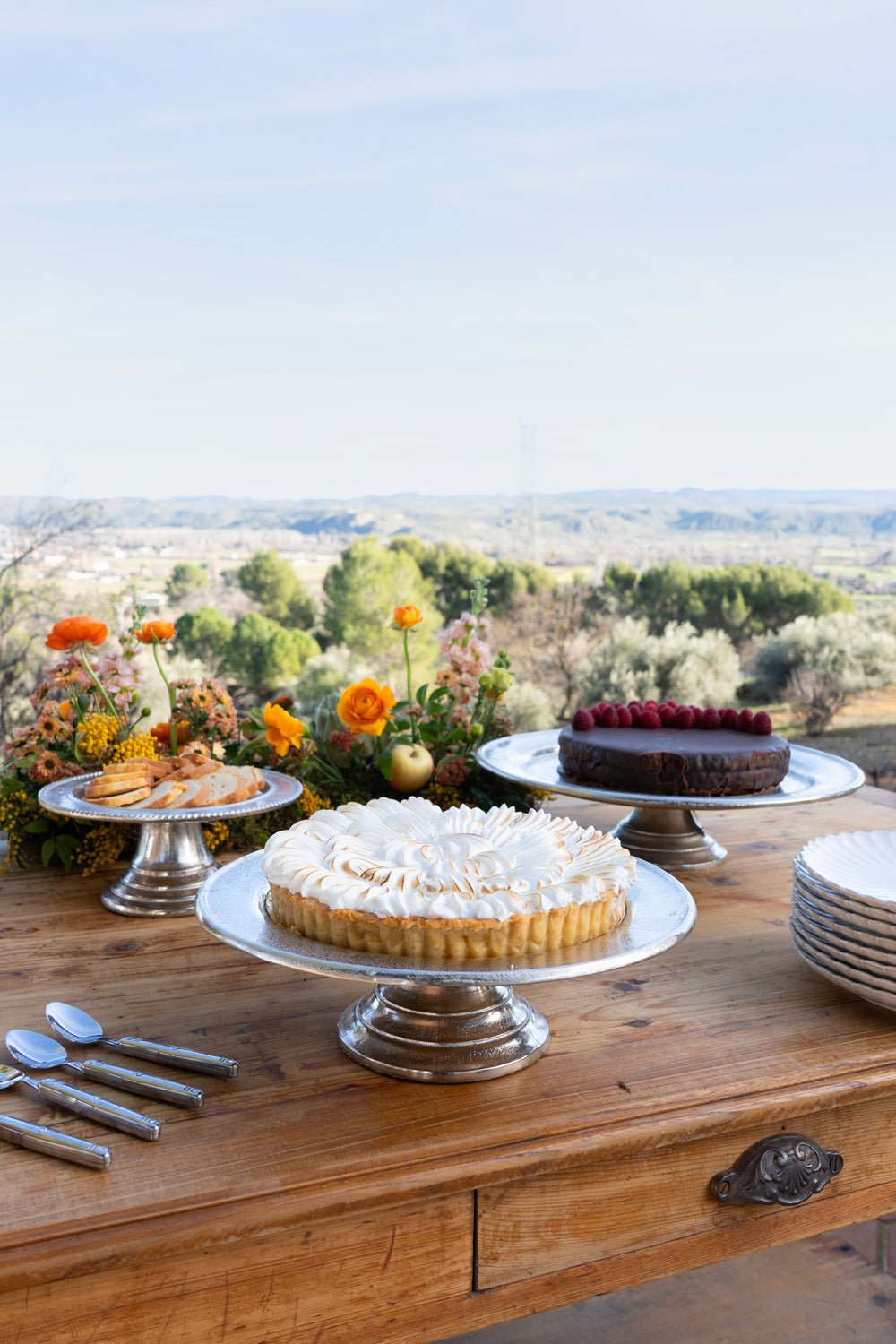 Plat à gâteau sur pied argenté grand format