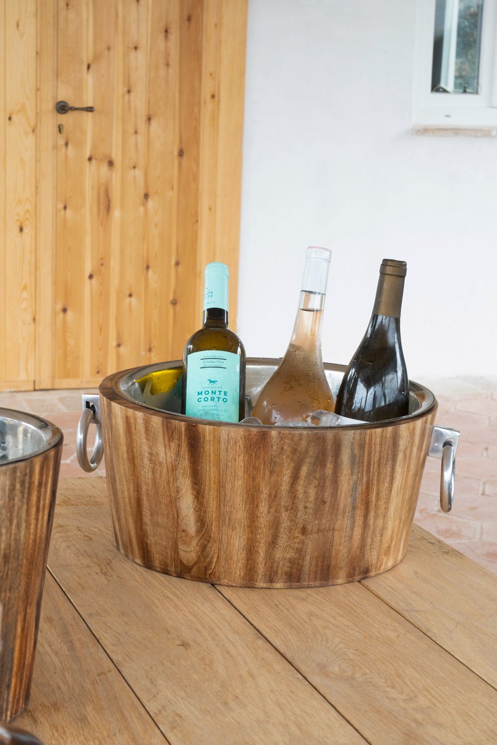 Großer Eiskübel aus Holz mit Unterlegscheiben | Champaneras und Eiskübel