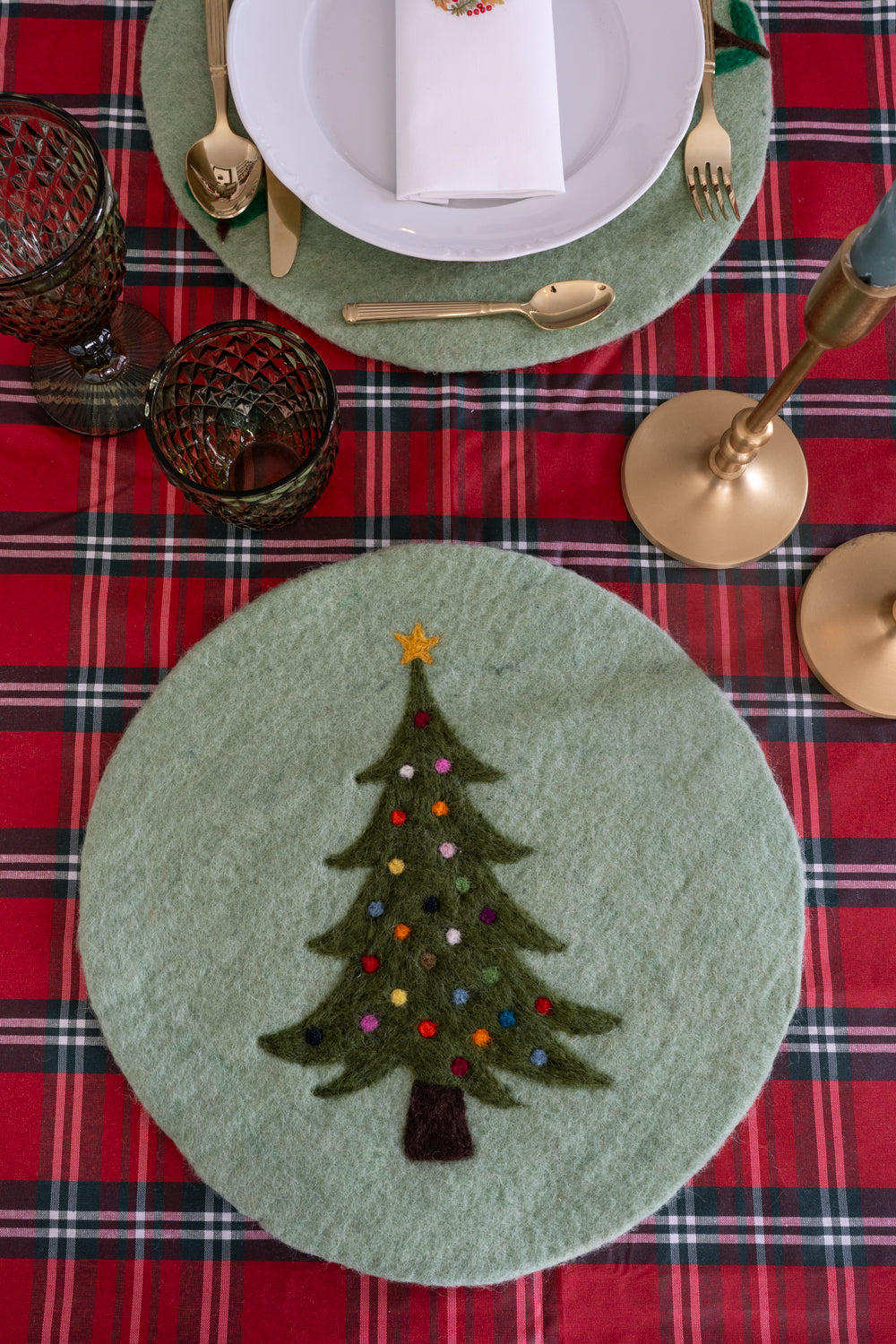 Individual De Fieltro Verde Con Diseño De Árbol De Navidad Cristina Oria 