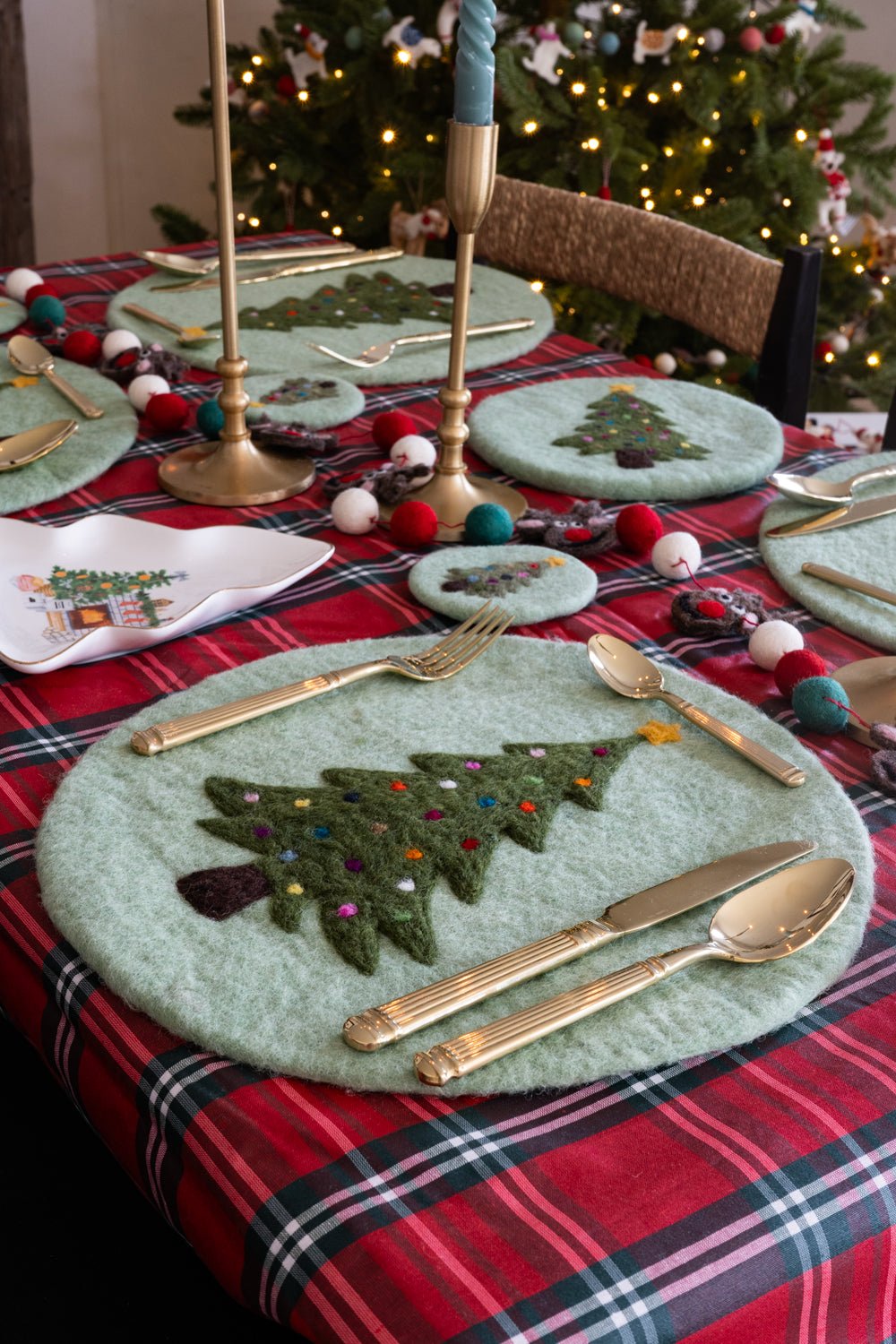 Baumgrüne Filz-Tischsets | Weihnachten