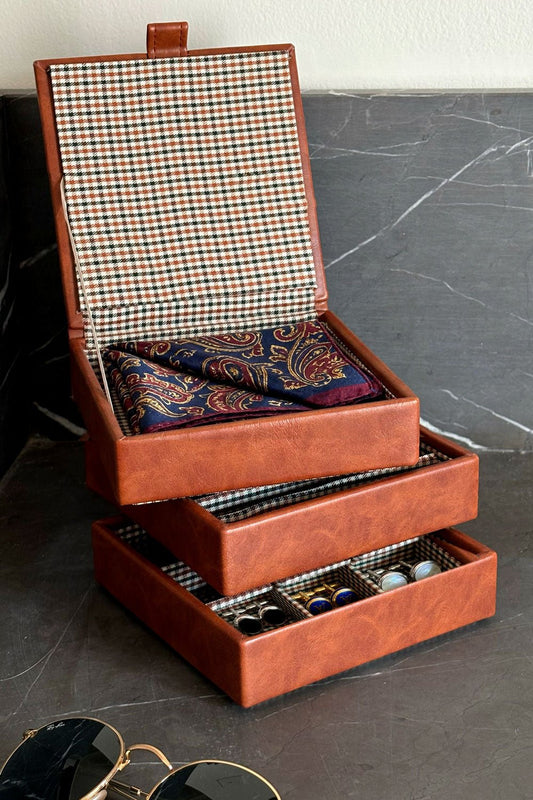 Cofre Joyero Con Tres Compartimentos Efecto Piel Y Diseño Pata De Gallo Cristina Oria 