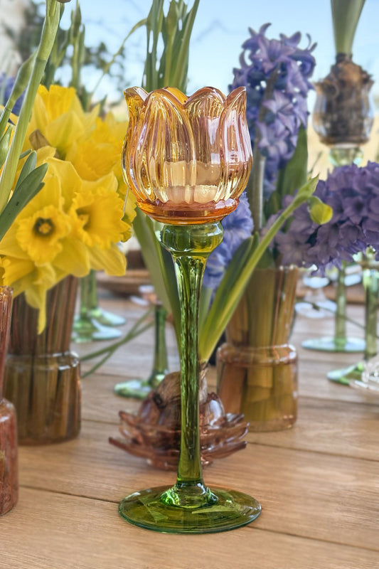 Candelabro De Cristal Con Diseño De Tulipán Naranja