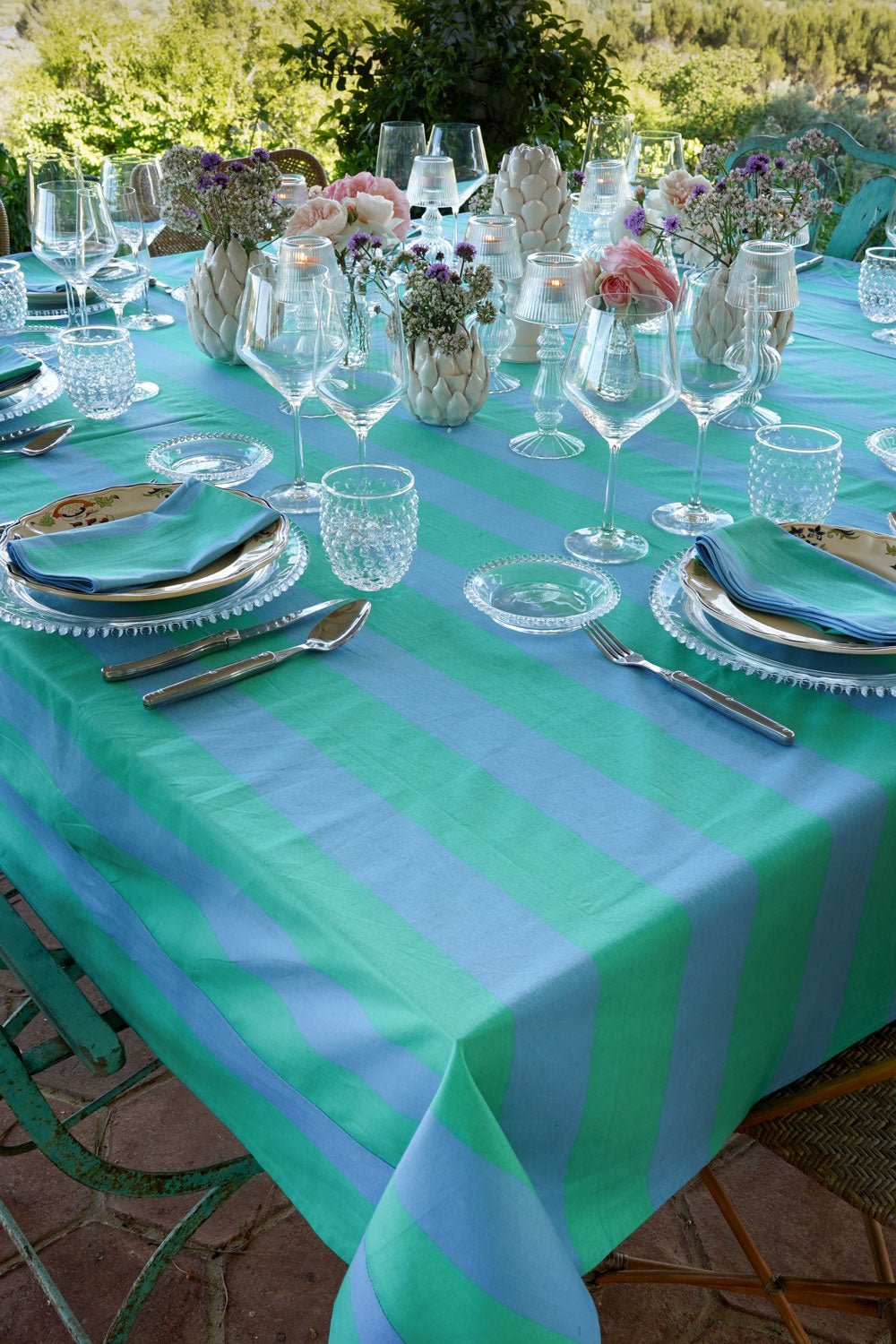 Mantel Rayas Azules Y Verdes Cristina Oria 