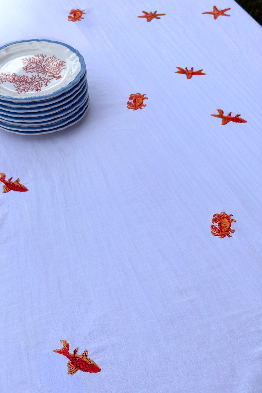 Detalles Mantel Blanco Con Animales Marinos Cristina Oria