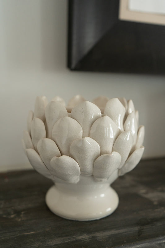 Vase artichaut blanc avec pied