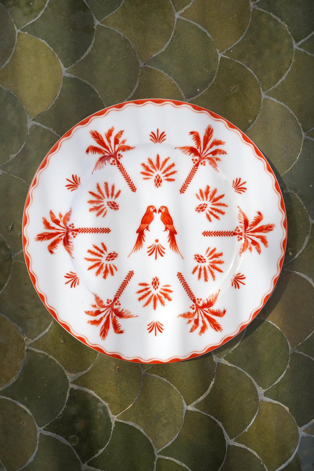 Platos de Postre de Porcelana Diseño Exotic Vibes detalle loros