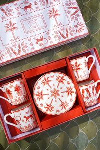 Set 4 Tazas y Platos de Porcelana Diseño Exotic Vibes