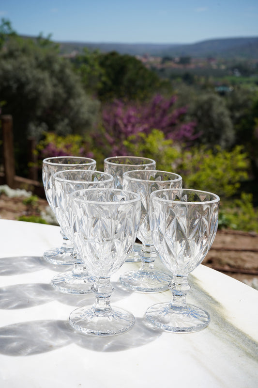 Lot 6 verres à vin cristal transparent à losanges