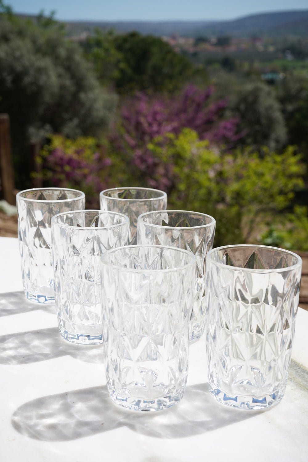 Set 6 Vasos Altos Cristal Transparente Rombos Cristina Oria