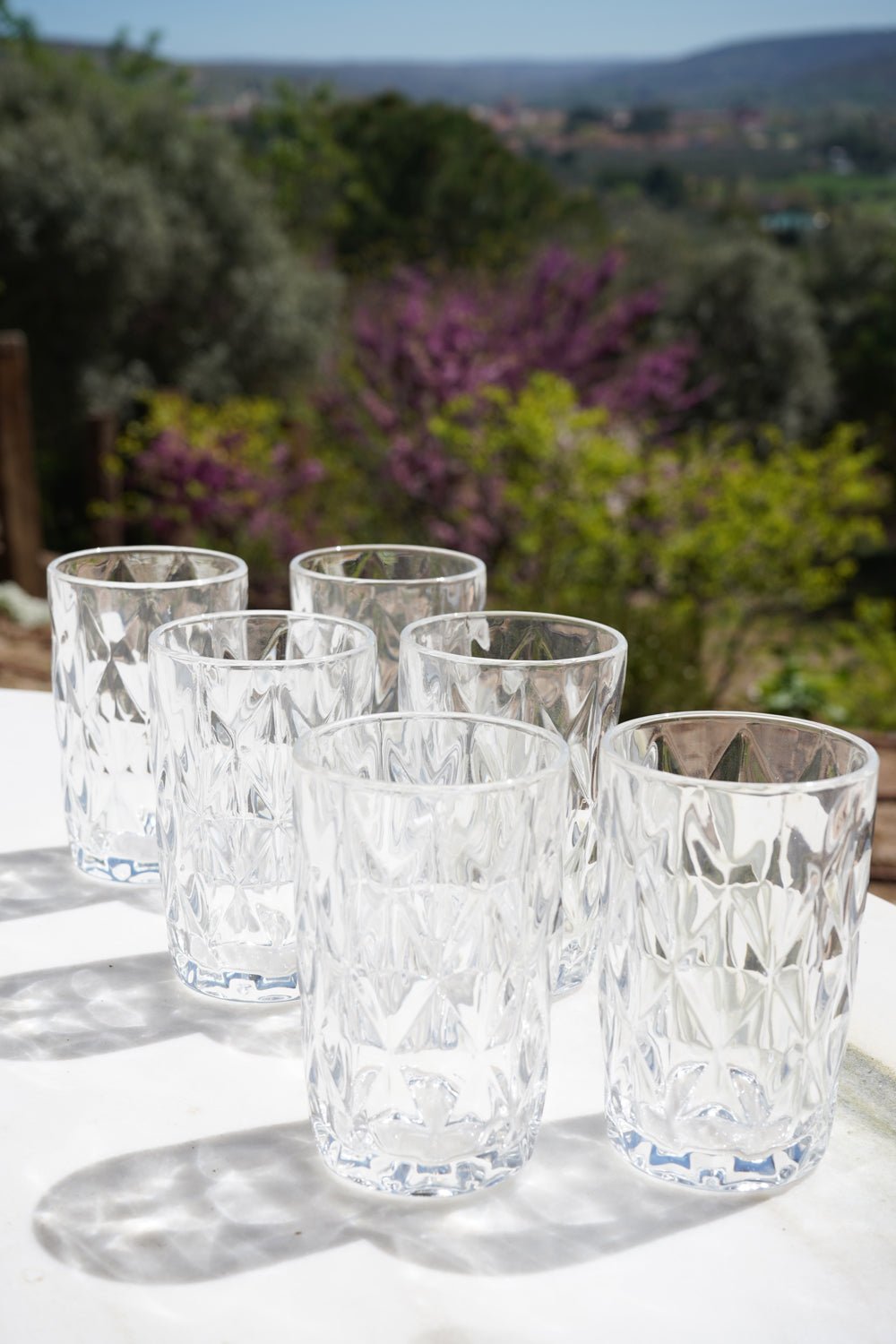 Set 6 Vasos Altos Cristal Transparente Rombos Cristina Oria 