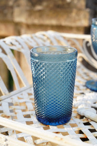 Detalle Vaso Alto Set Completo Cristalería Azul Oscuro Picos 6 Pers Cristina Oria
