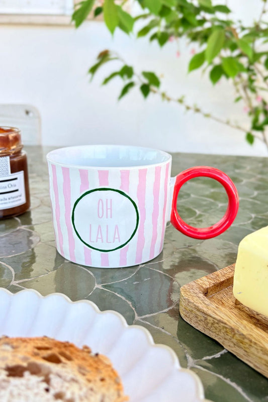 Rosa Taza De Porcelana Diseño Urban Rayas Cristina Oria