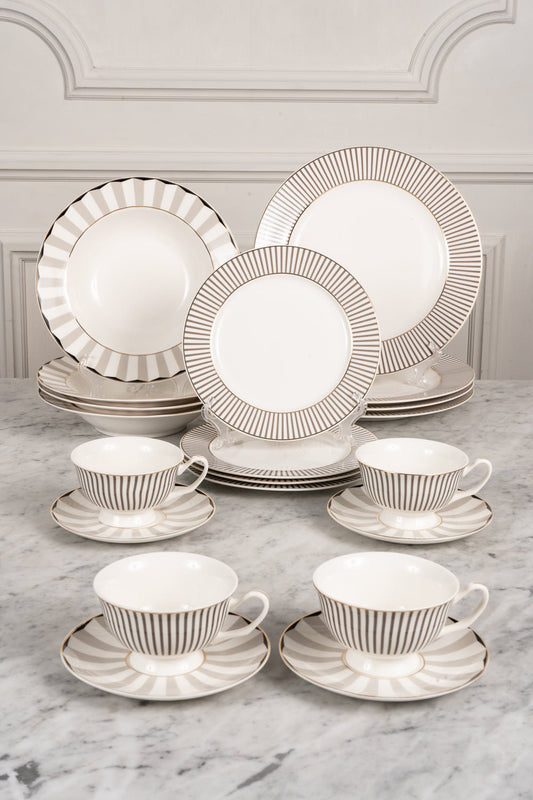 Service vaisselle blanc et gris avec tasses 4 personnes