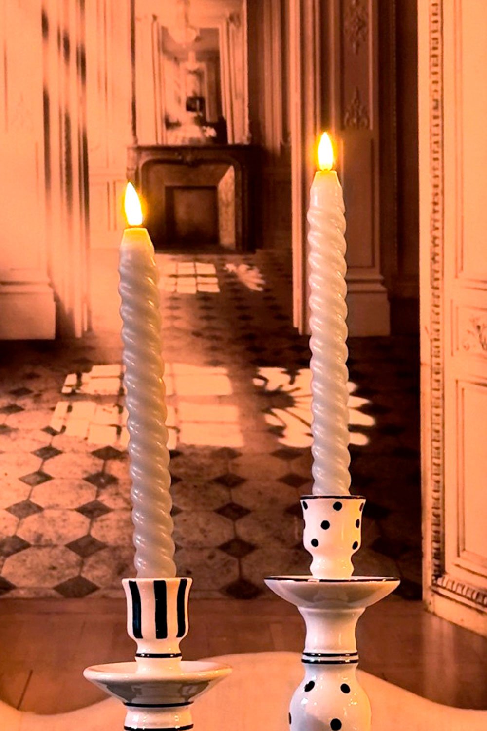 Set De 2 Velas LED Con Diseño En Espiral Grises CO