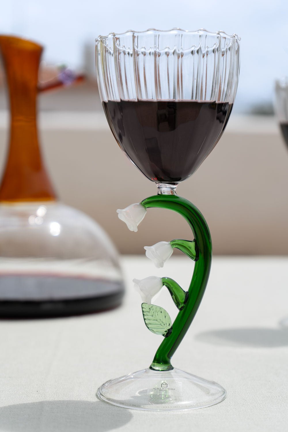 Copa De Vino Vidrio Soplado Diseño Botánico Flor Blanca - Cristina Oria