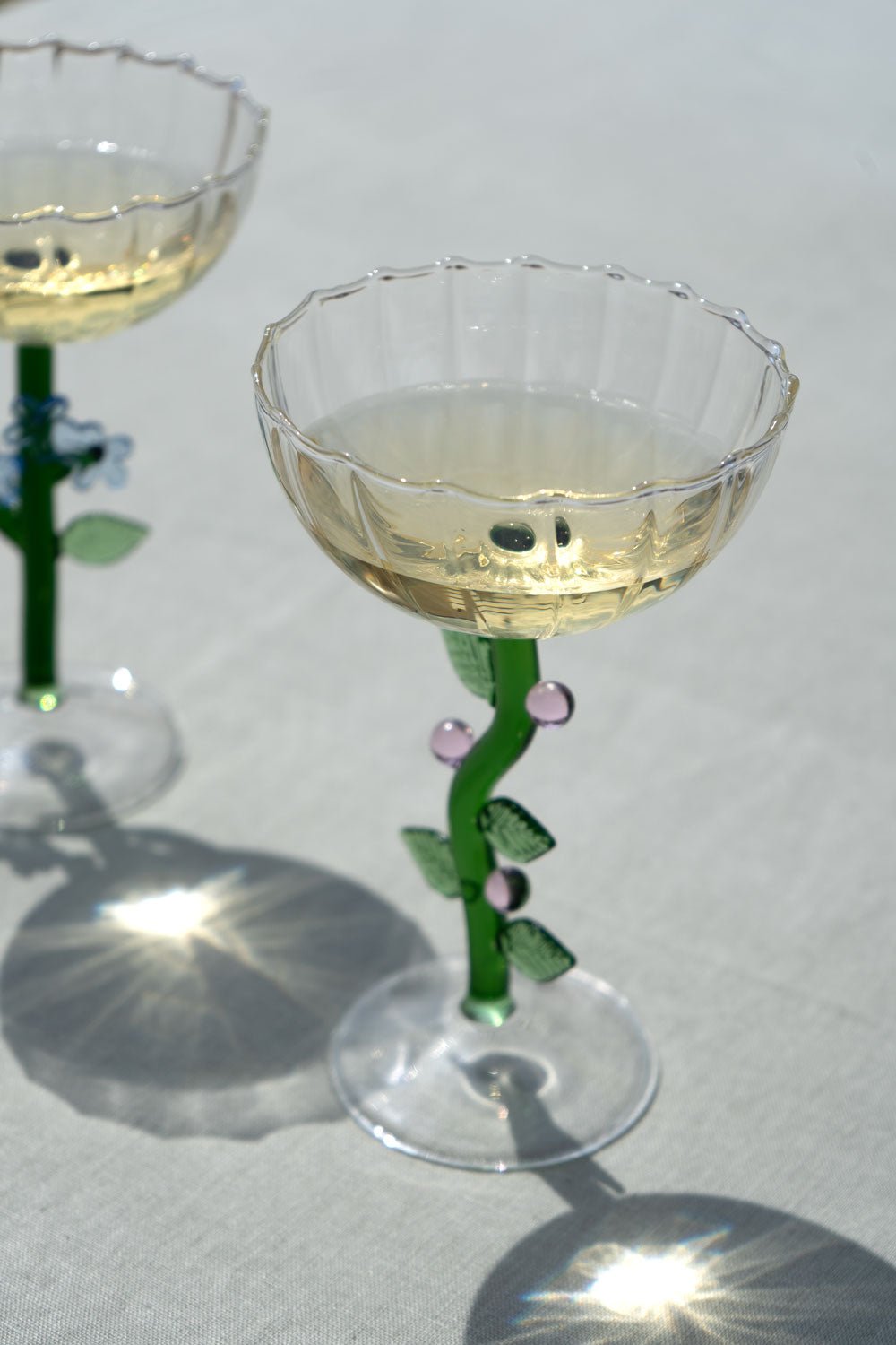 Copa Champagne De Vidrio Soplado Diseño Botánico Flor Rosa - Cristina Oria