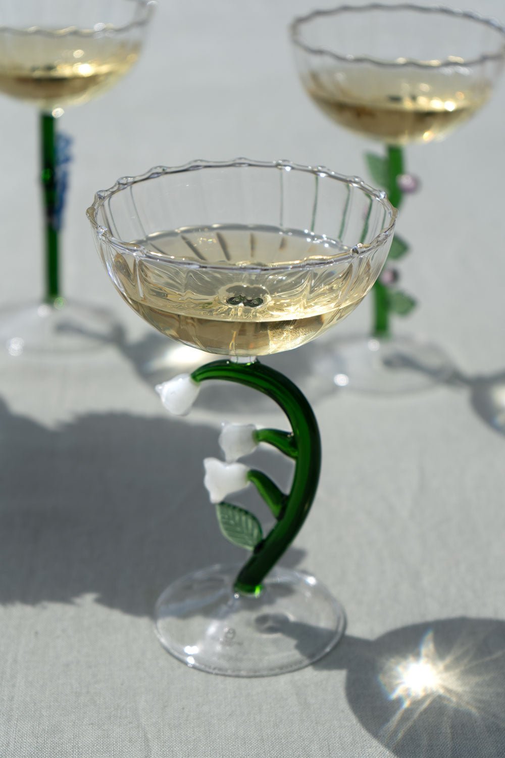 Copa champagne vidrio soplado flor blanca