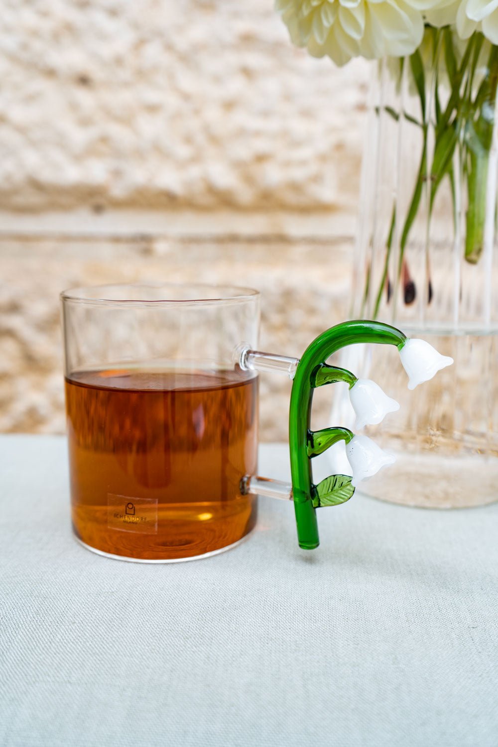 Mug De Vidrio Soplado Diseño Botánico Flor Blanca - Cristina Oria