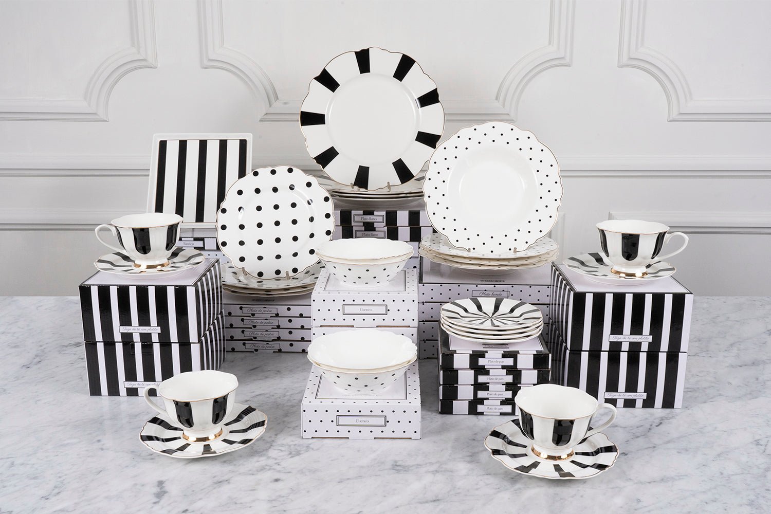 Vajilla Cuadrada Blanca Y Negra Vajilla 16 Piezas Cuadrada Gris