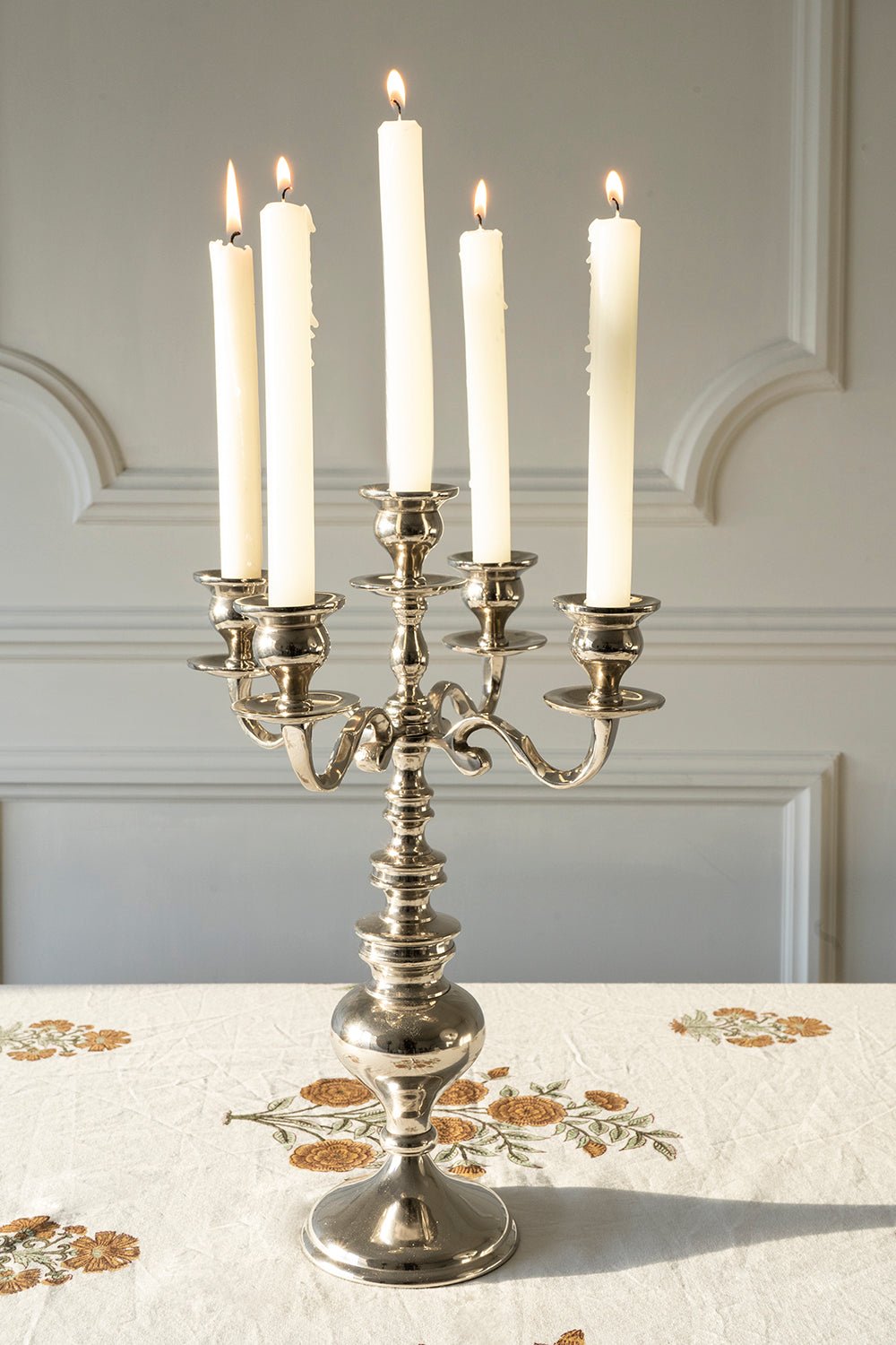 Candelabro 5 Velas Grande Plateado Co - Cristina Oria