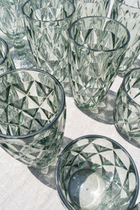 Cristalería Completa Acrílica Verde Con Diseño De Rombos - Cristina Oria