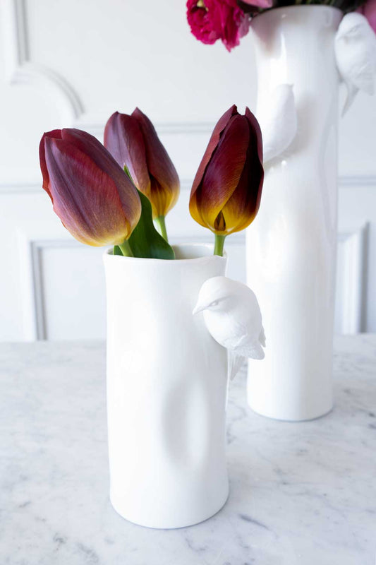 Florero Porcelana Blanco Con Pájaros Pequeño - Cristina Oria