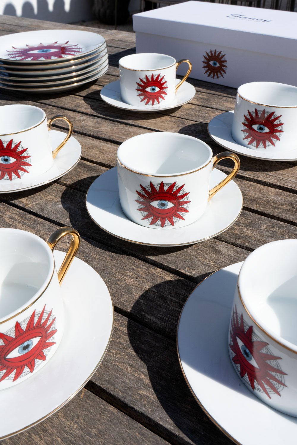 Set 6 Tazas Y Platos De Porcelana Con Diseño Good Luck - Cristina Oria