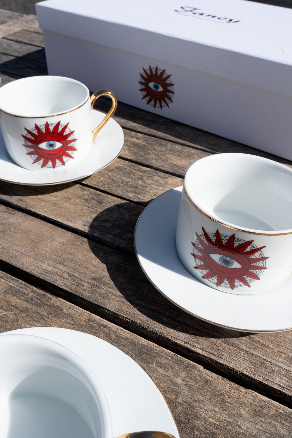 Set 6 Tazas Y Platos De Porcelana Con Diseño Good Luck - Cristina Oria