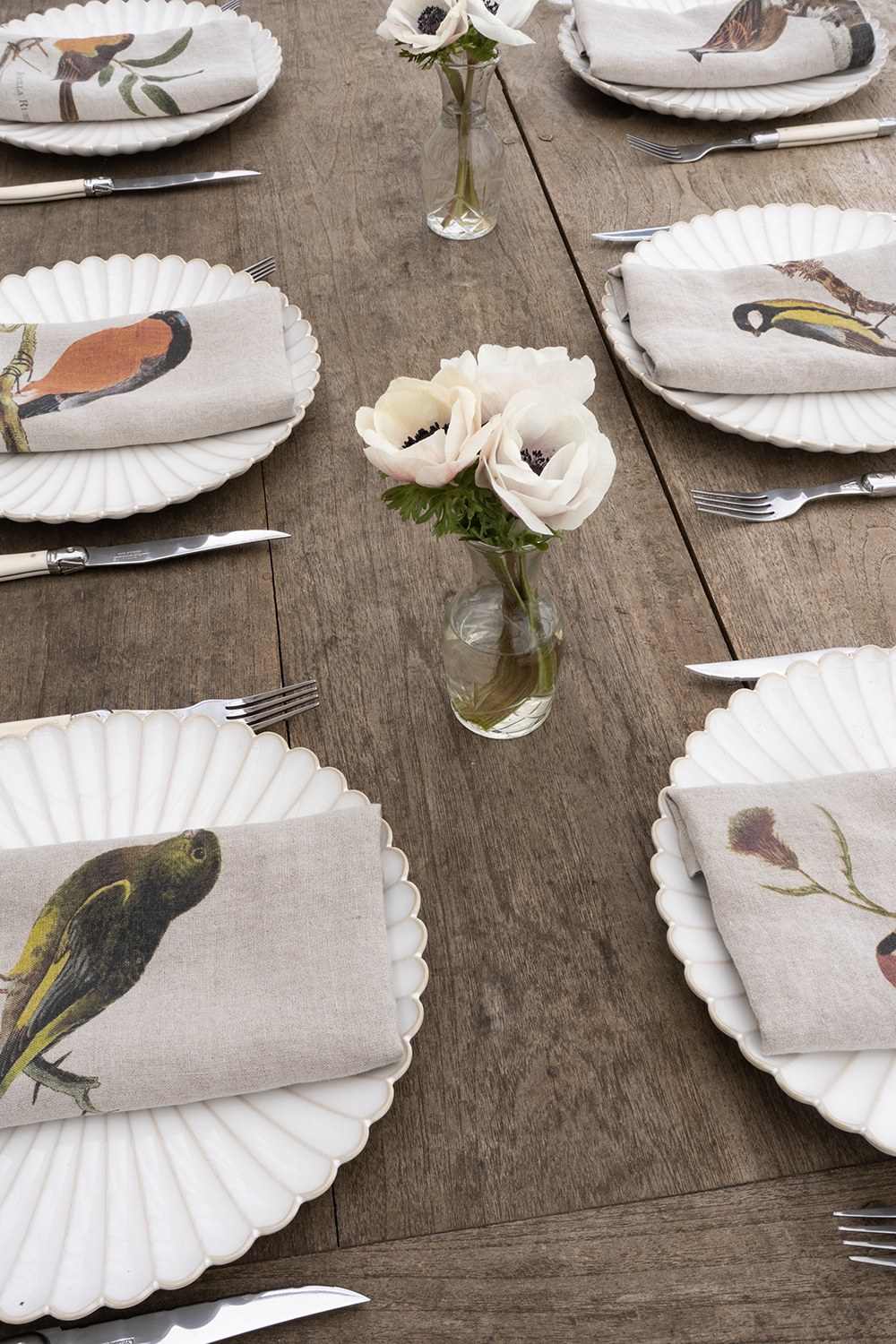 set 6 servilletas de lino con diseño de aves cristina oria