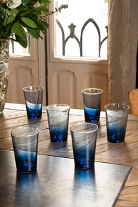 Set De 6 Vasos De Cristal Azul Con Filo Dorado - Cristina Oria