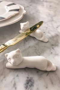 Posacubiertos Con Diseño De Gato De Porcelana Blanca - Cristina Oria