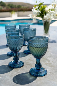 Set 6 Copas Cristal Vino Azul Oscuro Picos - Cristina Oria