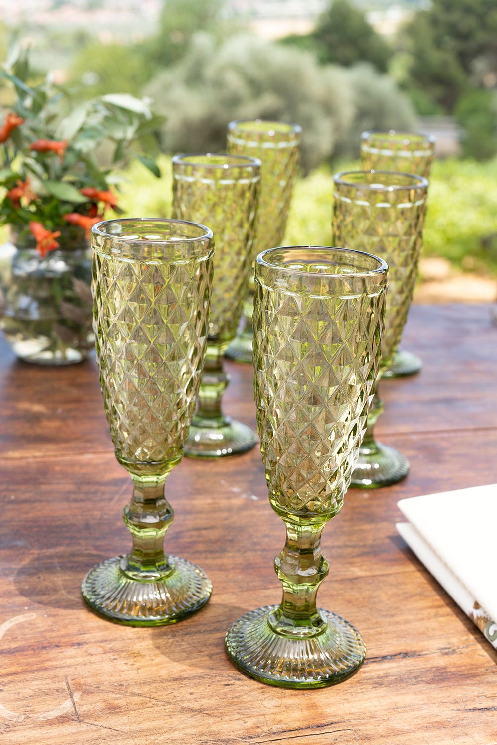 Set 6 Copas Cristal Champagne Verde Rombos - Cristina Oria